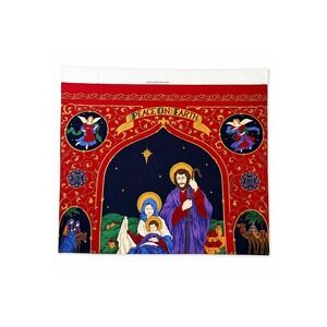Vintage‎ Christmas Peace On Earth Wall Panel cotton fabric 29x36" Red Background